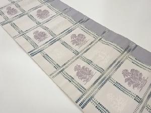 本場筑前博多変わり格子に抽象草花模様織出し名古屋帯